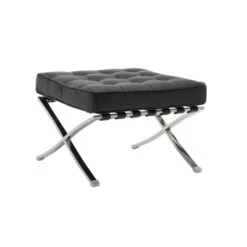 BARCELONA τ. Σκαμπό - Υποπόδιο, Βάση Inox, 61x61x43εκ Pu Μαύρο