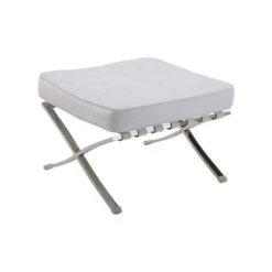 BARCELONA τ. Σκαμπό - Υποπόδιο, Βάση Inox, 61x61x43εκ Pu Άσπρο