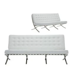 BARCELONA τ. Καναπές Σαλονιού Καθιστικού 3Θέσιος Inox - 184x83x84εκ Pu Άσπρο
