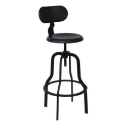 BRUNO Σκαμπό BAR με Πλάτη, 43x50x67/91-82/106εκ Μέταλλο Βαφή Μαύρο, Ύψος Ρυθμιζόμενο, Περιστρεφόμενο