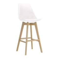 MARTIN Σκαμπό BAR 49x57x74/111εκ Οξιά Φυσικό, PP-Pu Άσπρο, Μονταρισμένη Ταπετσαρία