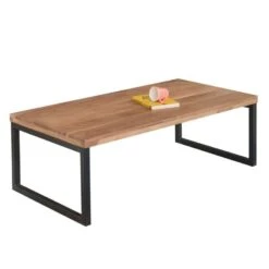 TAMPA Τραπεζάκι Σαλονιού Καθιστικού, 115x60x40εκ Μέταλλο Βαφή Μαύρο, Ξύλο Ακακία Φυσικό