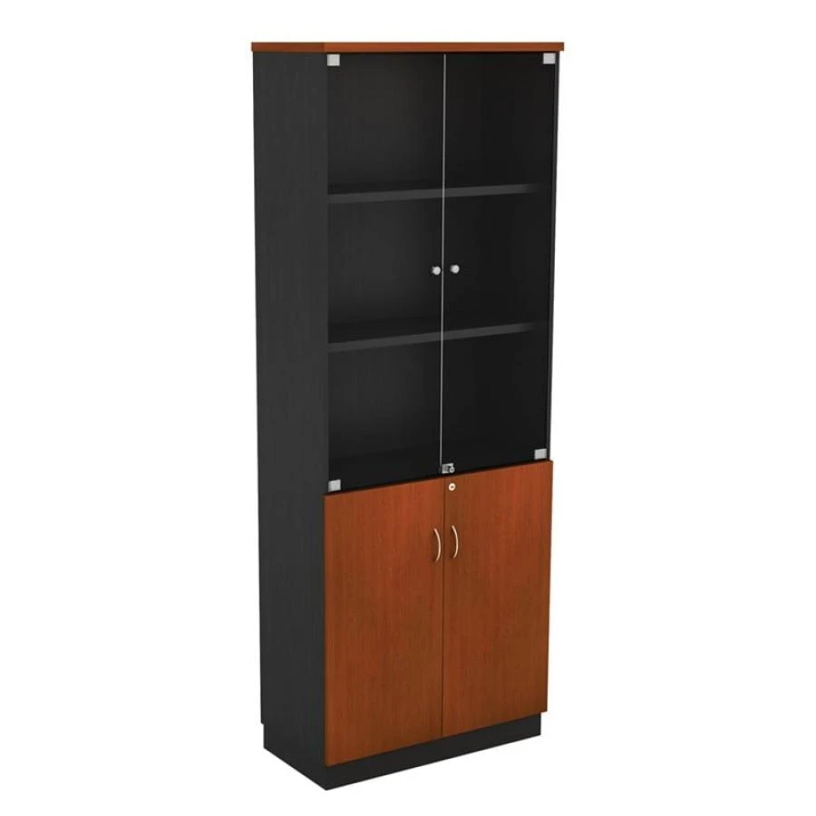 ΒΙΒΛΙΟΘΗΚΗ Γραφείου με Πόρτες Γυάλινες, Ντουλάπι Δίφυλλο, 80x40x211εκ Απόχρωση Dark Grey - Cherry 1 ΒΙΒΛΙΟΘΗΚΗ Γραφείου με Πόρτες Γυάλινες, Ντουλάπι Δίφυλλο, 80x40x211εκ Απόχρωση Dark Grey - Cherry