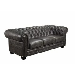 CHESTERFIELD Birmingham Καναπές 3Θέσιος Σαλονιού Καθιστικού, 201x92x74εκ Δέρμα Antique Grey