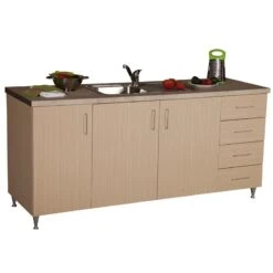 Ντουλάπι Ξύλινο Με Νεροχύτη 3φυλλο Με 4 Συρτάρια 182x60x85εκ