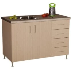 Ντουλάπι Ξύλινο Με Νεροχύτη 2φυλλο Με 4 Συρτάρια 122x60x85εκ