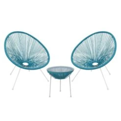 ACAPULCO Set Κήπου - Βεράντας: Τραπέζι + 2 Πολυθρόνες Τραπ:Φ50x50εκ - Πολ:73x76x89εκ Μέταλλο Άσπρο / Rattan Μπλε