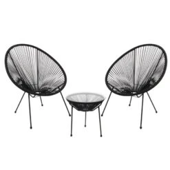 ACAPULCO Set Κήπου - Βεράντας: Τραπέζι + 2 Πολυθρόνες Τραπ:Φ50x50εκ - Πολ:73x76x89εκ Μέταλλο Μαύρο / Rattan Μαύρο