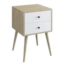 ALIDA Κομοδίνο με 2 Συρτάρια, 40x40x60εκ Απόχρωση Sonoma - Άσπρο