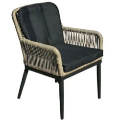 ALLEY Πολυθρόνα Τραπεζαρίας Κήπου 62x64x85εκ ALU Ανθρακί, Rope Φυσικό 6mm, Μαξιλάρια Ανθρακί