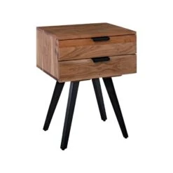 ANKO Κομοδίνο 47x35x65εκ Μέταλλο Βαφή Μαύρο, Ξύλο Ακακία Φυσικό