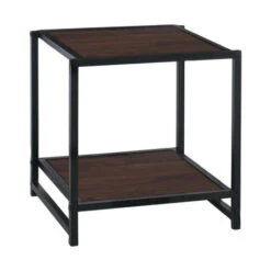 ATOS Κομοδίνο 48x44x50εκ Μέταλλο Βαφή Μαύρο - Mdf Καρυδί