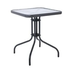BALENO Τραπέζι Κήπου - Βεράντας, 60x60x70εκ Μέταλλο Βαφή Ανθρακί, Επιφάνεια Γυαλί