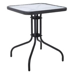 BALENO Τραπέζι Κήπου - Βεράντας, 70x70x70εκ Μέταλλο Βαφή Ανθρακί, Γυαλί Tempered