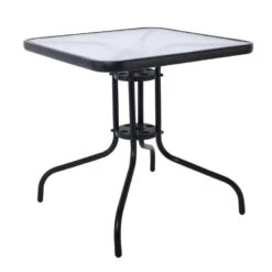 BALENO Τραπέζι Κήπου - Βεράντας, 70x70x70εκ Μέταλλο Βαφή Μαύρο, Γυαλί Tempered