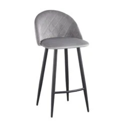 BELLA Σκαμπό BAR με Πλάτη, Μέταλλο Βαφή Μαύρο, Ύφασμα Velure 48x52x65/94εκ Απόχρωση Γκρι