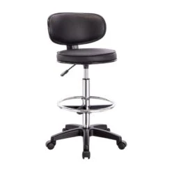 BF406 Σκαμπό Reception-Ταμείου 50x50x90/110εκ PU Μαύρο, Τροχήλατο, Ρύθμιση Ύψους, Περιστρεφόμενο