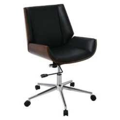 BF9860 Πολυθρόνα Γραφείου 65x66x87/95εκ Μέταλλο Χρώμιο Καρυδί - Pu Μαύρο