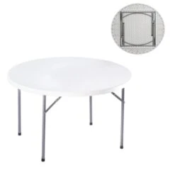 BLOW-R Τραπέζι Συνεδρίου Catering Πτυσσόμενο, Μέταλλο Βαφή Γκρι, Φ121εκ H.72εκ HDPE Άσπρο