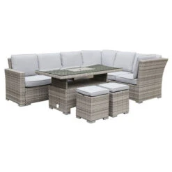 BOOZER Set Σαλόνι-Τραπεζαρ.Τραπ:140x80x46/69εκ & 8 Θέσεις ALU Τραπέζι ανυψούμενο+2τ 3θ Γωνία +2τ Σκαμπό, Ανοιχτό Γκρι