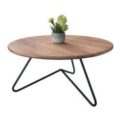 BORAL Τραπεζάκι Σαλονιού Καθιστικού, Φ83εκ H.40εκ Μέταλλο Βαφή Μαύρο, Ξύλο Ακακία Φυσικό