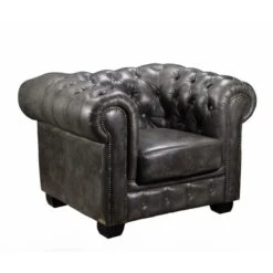 CHESTERFIELD Birmingham Πολυθρόνα Σαλονιού Καθιστικού, 103x92x72εκ Δέρμα Antique Grey
