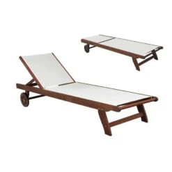 CRICKET Ξαπλώστρα 66x195x30εκ Ξύλο Acacia Καρυδί, Textilene Άσπρο