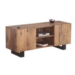 NELSON 'Επιπλο TV 130x43x55εκ Μέταλλο Βαφή Μαύρο, Ξύλο Ακακία Φυσικό