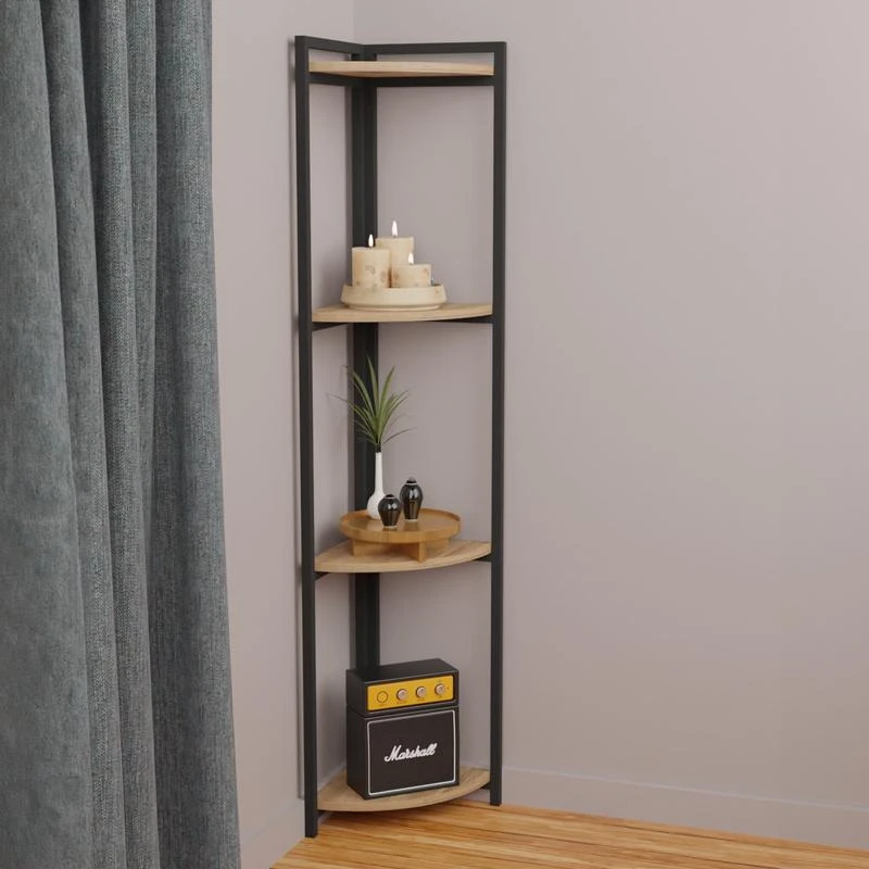 Επιδαπέδια γωνιακή ραφιέρα Byrk Pakoworld Oak μελαμίνης-μαύρο μέταλλο 30x30x160εκ 1 Επιδαπέδια γωνιακή ραφιέρα Byrk Pakoworld Oak μελαμίνης-μαύρο μέταλλο 30x30x160εκ