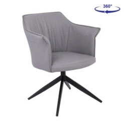 EVELYN Πολυθρόνα Περιστρεφόμενη, 64x63x80εκ Μέταλλο Βαφή Μαύρο, Pu Γκρι