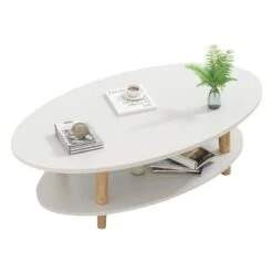 FINE Τραπεζάκι Σαλονιού Καθιστικού με Ράφι, 100x50x43εκ Άσπρο - Φυσικό