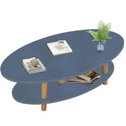 FINE Τραπεζάκι Σαλονιού Καθιστικού με Ράφι, 100x50x43εκ Γκρι - Φυσικό