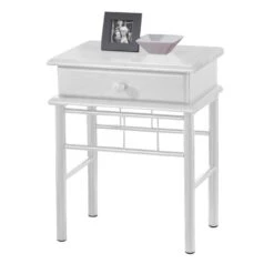 FLORA Κομοδίνο 33x45x59εκ Μέταλλο Βαφή Άσπρο, Ξύλο Άσπρο