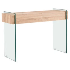 GLASSER Wood Κονσόλα Διάφανο Γυαλί 12mm - με Συρτάρια 110x40x76εκ Απόχρωση Δρυς