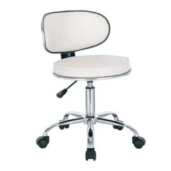 GLORY Σκαμπό με Πλάτη, Χρώμιο 47x47x67/78εκ PU Άσπρο, Τροχήλατο, Ρύθμιση Ύψους, Περιστρεφόμενο