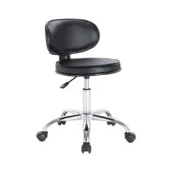 GLORY Σκαμπό με Πλάτη, Χρώμιο 47x47x67/78εκ PU Μαύρο, Τροχήλατο, Ρύθμιση Ύψους, Περιστρεφόμενο