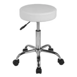 GLORY Σκαμπό, Βάση Χρώμιο, Φ35 H.51/67εκ PU Άσπρο, Ρυθμιζόμενο Ύψος, Περιστρεφόμενο, Τροχήλατο