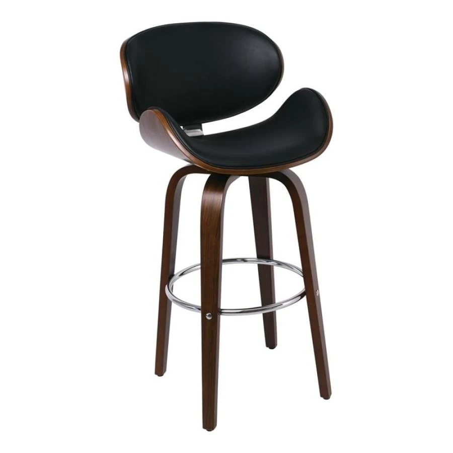 GOMEZ Σκαμπό BAR με Πλάτη, 54x57x76/107εκ Απόχρωση Καρυδί, PU Μαύρο Περιστρεφόμενο 1 GOMEZ Σκαμπό BAR με Πλάτη, 54x57x76/107εκ Απόχρωση Καρυδί, PU Μαύρο Περιστρεφόμενο