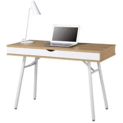 ΓΡΑΦΕΙΟ Η/Υ 115x55x75εκ Μέταλλο Βαφή Άσπρο, Melamine Beech