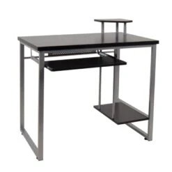 ΓΡΑΦΕΙΟ με Βάση Η/Υ και Ράφι Πληκτρολογίου, 85x55x76/87εκ Μέταλλο Βαφή Silver, MDF απόχρωση Wenge