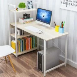 ΓΡΑΦΕΙΟ Η/Υ 4 Ράφια Μέταλλο Βαφή Άσπρο - Melamine 90x40x73/110εκ Απόχρωση Maple