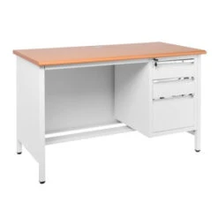 ΓΡΑΦΕΙΟ 3-Συρτάρια, Μέταλλο Βαφή Άσπρο, Επιφάνεια 120x60x75εκ Απόχρωση Maple