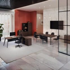 Γραφείο εργασίας επαγγελματικό αναστρέψιμο Denith Pakoworld ανθρακί-καρυδί 200x160x75εκ