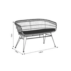 Καναπές κήπου 2θέσιος Naoki Pakoworld με μαξιλάρι Pe φυσικό-μέταλλο μαύρο 120x62x79εκ -Vougioukas kanapes kipoi 2thesios naoki pakoworld me maksilari pe phisiko metallo mairo 120 62 79ek 4