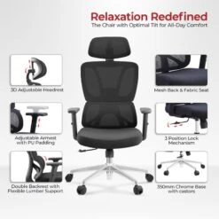 Καρέκλα γραφείου διευθυντή Aish Pakoworld Mesh ύφασμα μαύρο 64x66x130εκ -Vougioukas karekla grapheioi thieithinti aish pakoworld mesh iphasma mairo 64 66 130ek 6