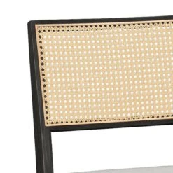 Καρέκλα Winslow Pakoworld ξύλο Rubberwood μαύρο-pvc Rattan φυσικό-ύφασμα γκρι