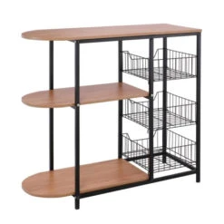 KITCHEN Τροφοθήκη, Μέταλλο Βαφή Μαύρο, 80x33x75εκ Απόχρωση Natural Oak