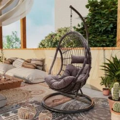 Κούνια Lacie Pakoworld κρεμαστή μέταλλο Pe ανθρακί-μαξιλάρι γκρι