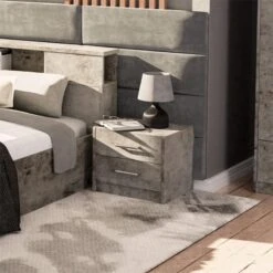 Κομοδίνο OLYMPUS Pakoworld με 2 συρτάρια χρώμα Antique ανθρακί 47.5x40.5x40.5εκ