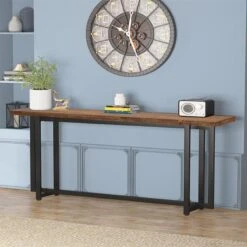 Κονσόλα Dice Pakoworld μασίφ ξύλο πεύκου καρυδί-μαύρο 150x30x90εκ